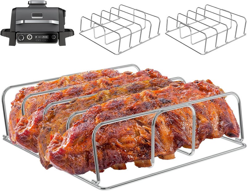 WEBROIL 2-Pack Rib Rack for Ninja Woodfire OG751/OG700 Series, Roasting Turkey Rack for Ninja OG701 Woodfire Electric Grills 7 in 1 Ninja Woodfire Outdoor Grill Accessories 4 Full Racks Holder of Ribs - Image 1